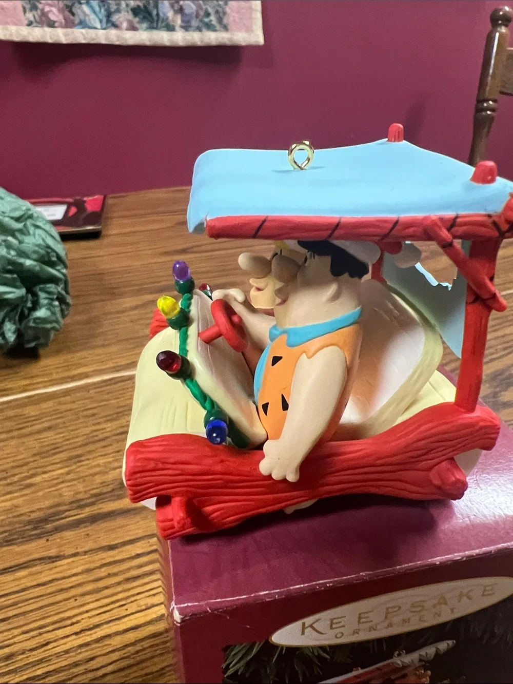 1994 Hallmark Fred & Barney Flintstones Ornament with Blue Canopy